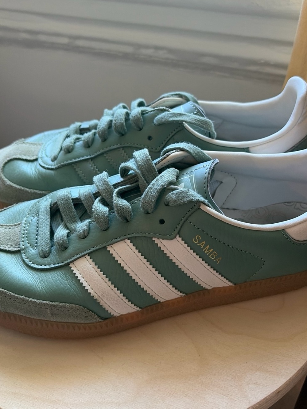 adidas womens Samba Sneakers - Mint Green & White